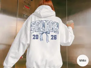Class of 2026 Senior Sweatshirt, End of School Year, Coquette Bow Blue Toile Hoodie, Teen Girl Gift, Sweatshirt, Hoodie, Comfort Colors