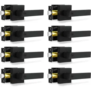 8 Pack Matte Black Privacy Door Levers, Heavy Duty Keyless Interior Door Handles for Bed and Bath, Reversible Locksets for Left & Right Handed Doors