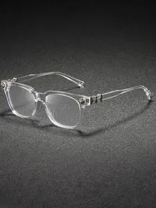 New Trendy Fashion Metal Square Frame Flat Lens Outdoor Versatile Anti-Blue Light Glasses, Stylish Square Frames, Casual Style, All Seasons, PC & Metal Material