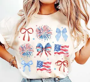 USA Coquette Bow Shirt, Retro America Shirt, 4th of July Soft Cotton, Casual Graphic Design, Ladies Summer Outfits, Shirt For Women, Girlfriend Gifts