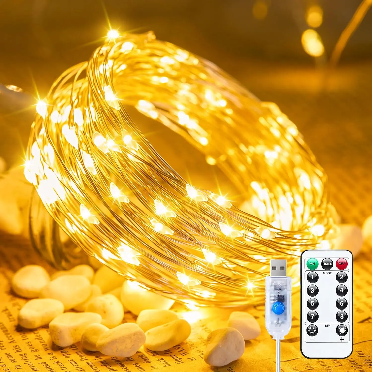 Twinkle Fairy Lights, 33 ft 100 LED USB Plug in String Lights with Remote and Timer, Waterproof 8 Modes for Bedroom Indoor Wreath DIY Party Wedding Holiday Christmas Ramadan Decorations