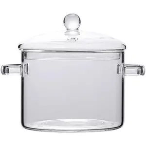 Glass Pots with Cover, 1900ml/64OZ Heat-Resistant Glass Saucepan Cooking Pot for Pasta Noodle, Soup, Milk,  (1900ml/64OZ)
