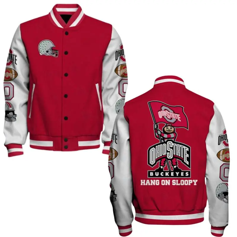 Men's College Ohio State Football Baseball Jacket, All Over Print Fashion Outdoor Jacket For Men, Sport Varsity Jacket, Baseball Football Style Jacket