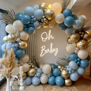 165pcs Beaumode Blue Slate & Golden Balloon Garland Arch Kit, Emulsion Balloons for Birthday, Baptism, Bridal Shower, Anniversary Party Decoration