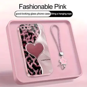 Suitable for [iPhone 8 Plus] high-end phone case，a beautiful four-leaf clover lanyard is included,simple leopard print heart pattern,a variety of colors are available for you to choose from YM99