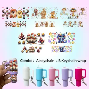 Animal Theme Design 10-In-1 DIY Craft Kit, Includes 5 Keychains Mini Cups & 5 UV DTF Transfer Stickers, Perfect for Easter Mother's Day Birthday Gifts