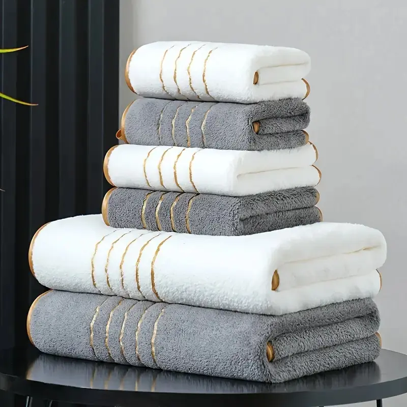 2/6 Counts Bath Towel Set, Modem Striped Multi-Size (2 Washcloth+2 Hand Towel+ 2 Bath Towel) Includes Towel Polyester Absorbent Bath Towels, Perfect for Shower, Bathrooms, Gyms, Parties, Gifts, Festivals, and Hotels, Premium Towel Set