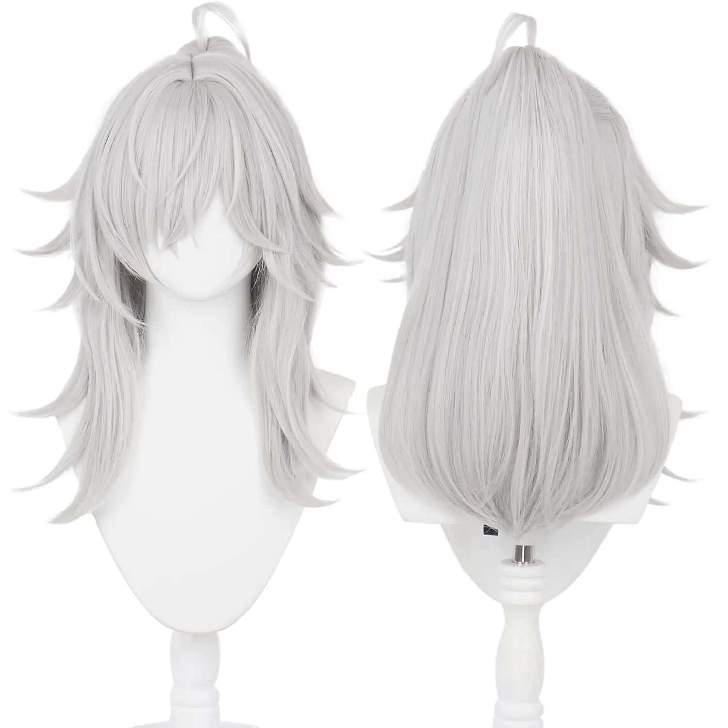 Anime Silver White Wigs with Bangs and Ponytail Long Straight Wig Adult COS Yuan Cosplay Wigs Halloween,Christmas,Comic con,Game Show,Party