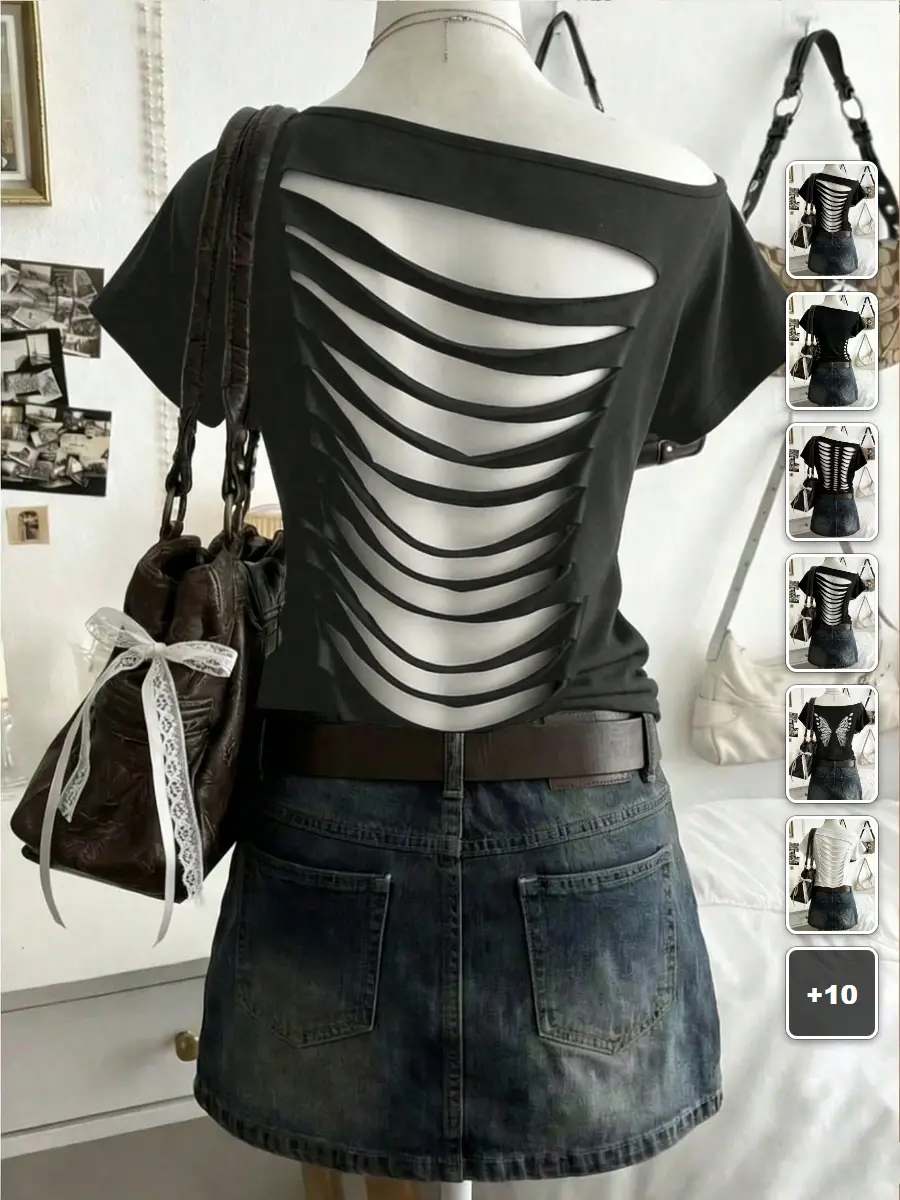 Y2K Cutout Top Open Back Multiple Cutout Detail Black Grunge Summer Going Out