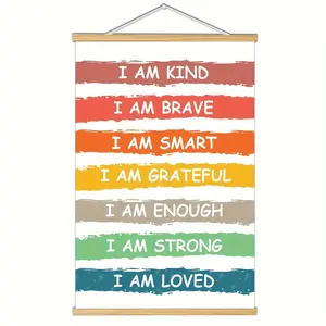 1pc Rainbow Affirmations Wall Art Print, Boho Classroom&Playroom Wall Decor, Decoration Items, Inspirational Quotes, Canvas Art With Frames