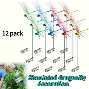 Retro Dragonfly Garden Clip -3D Artificial Dragonfly Hat Clip, Used for Insect Repellents, Plastic Outdoor Decoration, Wedding and Garden Party Accessories (4 Colors), Garden Decoration, Durable Structure, Event Planning Mosquito Repellent Dragonfly