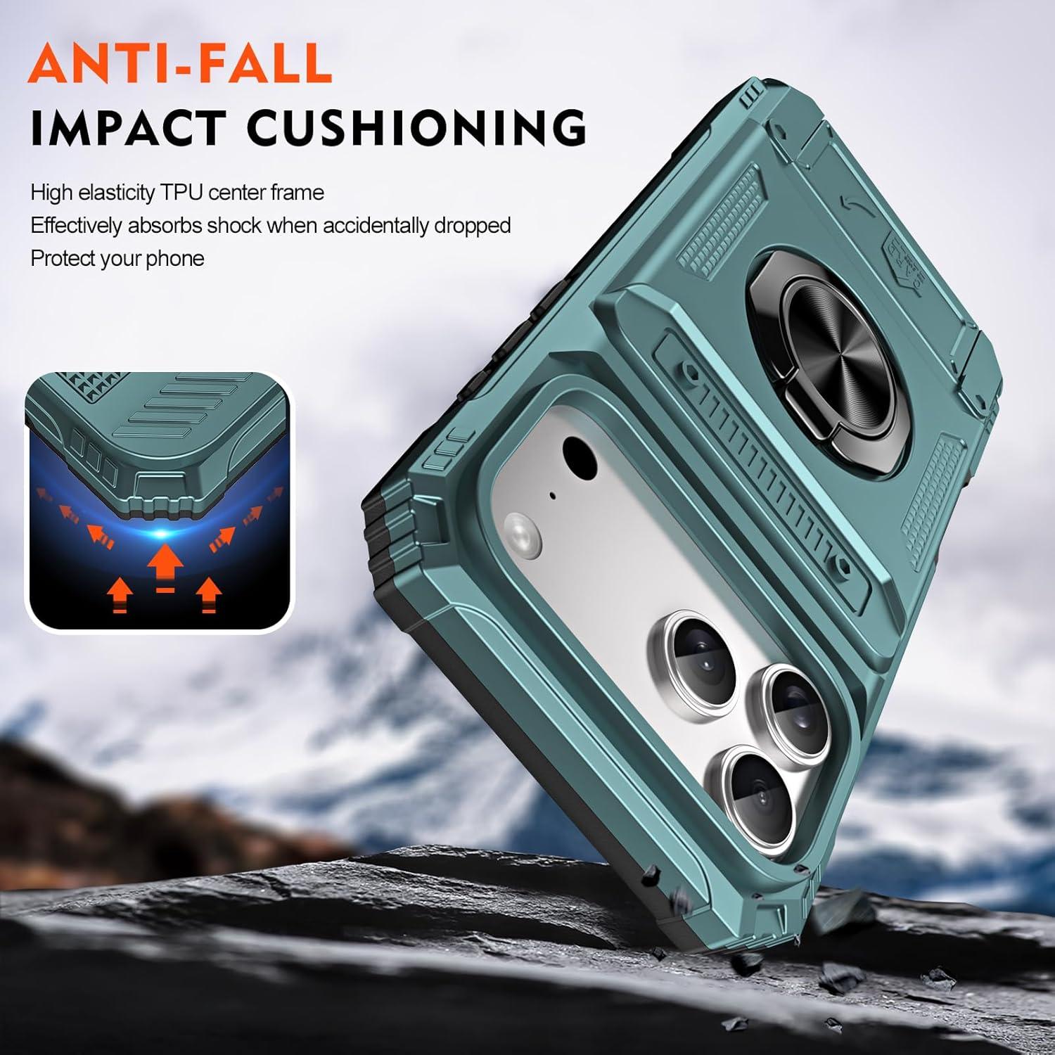 Trendy Heavy Duty Wallet Case for iPhone 11-17 Pro/Pro Max/Plus/Air | Card Holder, 360° Ring Kickstand, Shockproof Protective Bumper Cover iPhone Case Perfect Gift for Her/Him