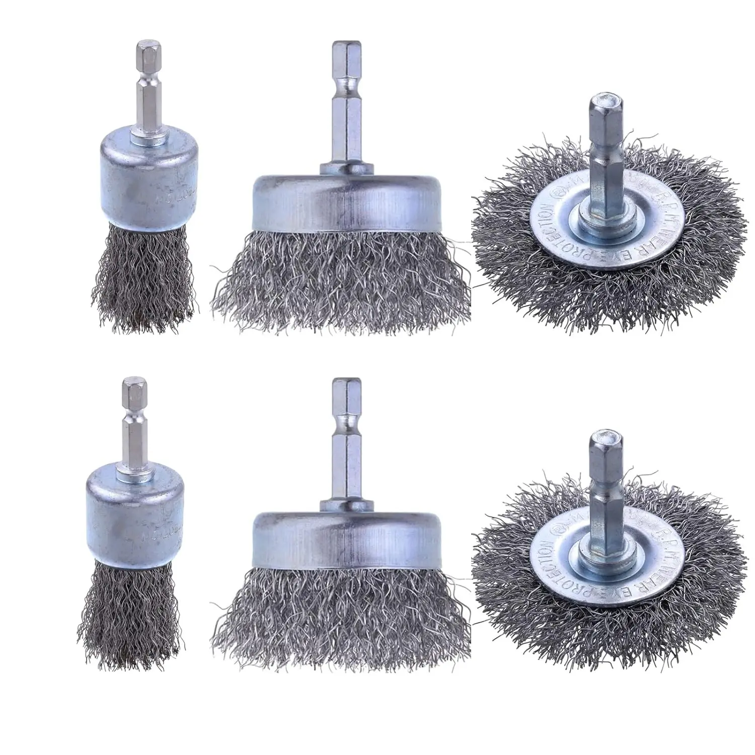 6-Pack Carbon Steel Wire Wheel & Pen Brush Set, 1/4-Inch Hex Shank for Rust Removal, Corrosion Treatment & Surface Scrubbing