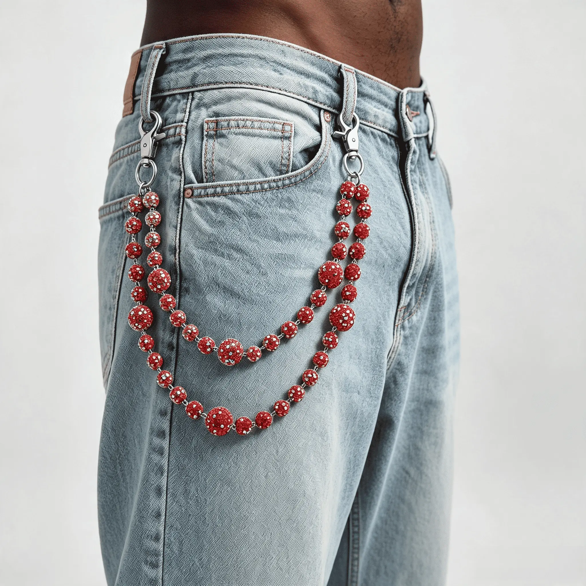 Hip-hop Multifunctional Jeans Chain Bag Chain Waist Chain High-quality Sparkling Nightclub Style Inlaid Synthetic Zirconia Sparkling Starry Sky Bead Pants Chain Body Chain Neutral Handmade Jewelry Birthday Gift For Him