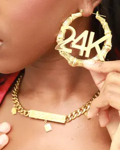 24K Magic Gold Bamboo Hoop Earrings | Stainless Steel