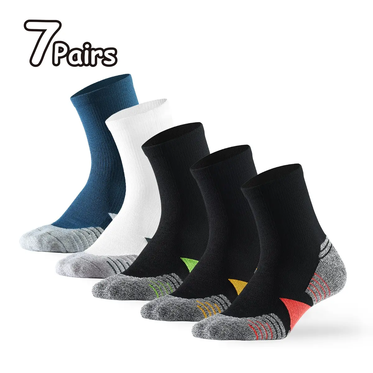WANDER Men's Athletic Socks, Cushioning performance crew socks,Breathable  Comfortable Socks for Men Sport Low Cut Socks,7 Pairs,Crew Socks for Men