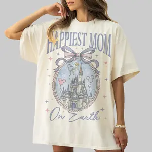 Retro Happiest Mom On Earth Shirt, Coquette Bow Mom T-Shirt, Castle Coquette Bow T-shirt, Mother's Day Gift For Mom