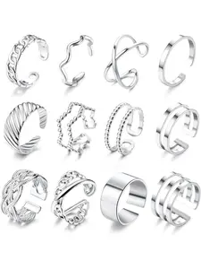 22pcs Knuckle Rings for Women, Silver Color & Stainless Steel, Adjustable Open Stacking Plain Bands, Street Style Jewelry