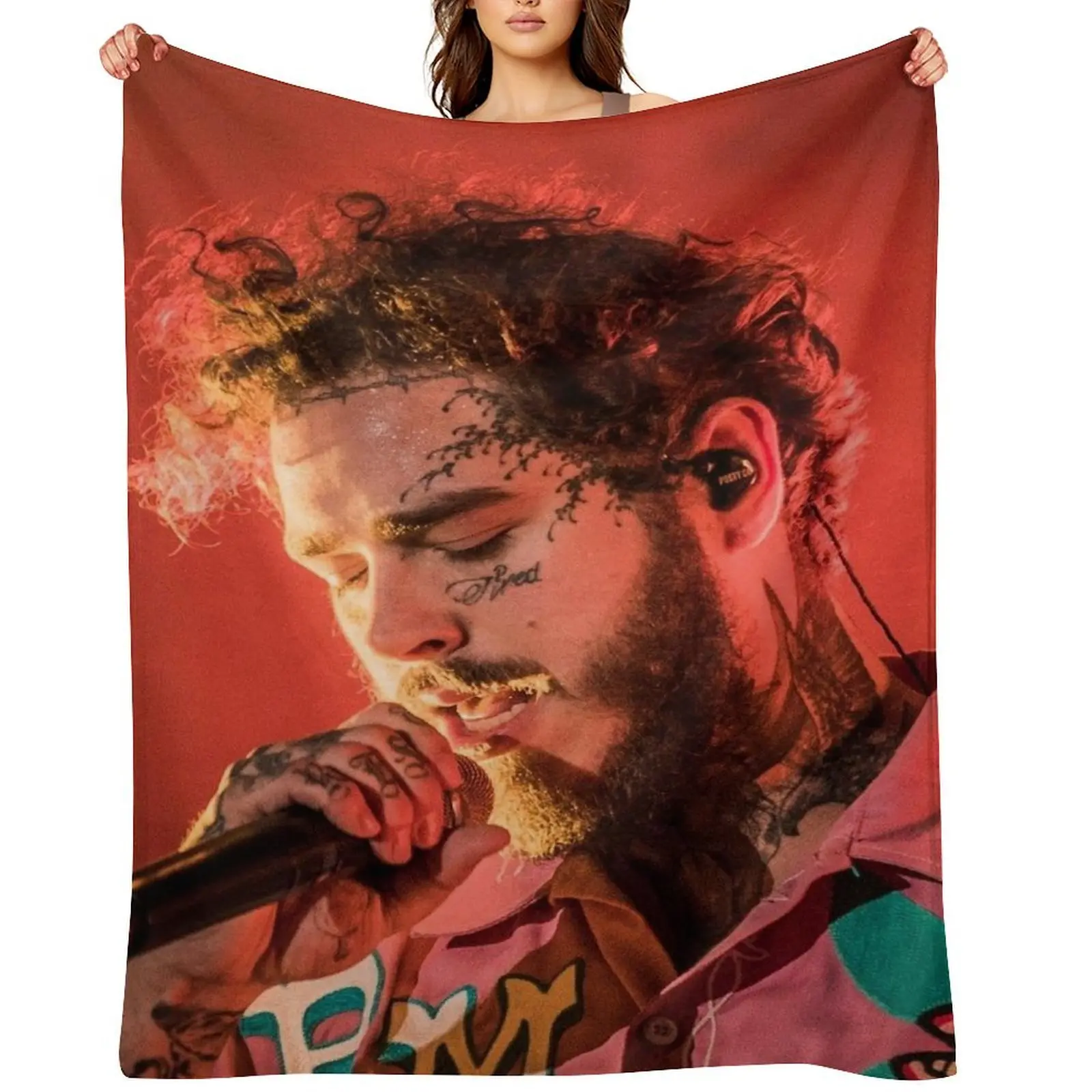 Rapper Blanket Fleece Lightweight Post Music Malone Blanket Warm Soft Plush Flannel Blanket Decoration Throw Blanket for Couch Sofa Or Bed