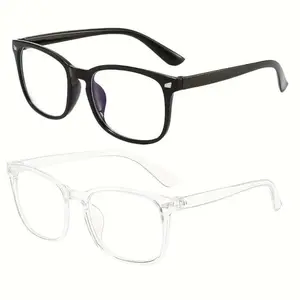 2 Pairs Unisex Square Light Blue Anti-Blue Light Computer Glasses, 99% Blue Light Blocking, Retro Stylish Eyewear