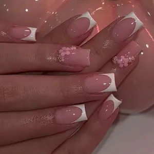 24pcs Medium Square Press-On Nails, Nail Tips, 3D Gel French Textured Design, Reusable Nail Art Set for Women, Party & Daily Wear, Press On Sets