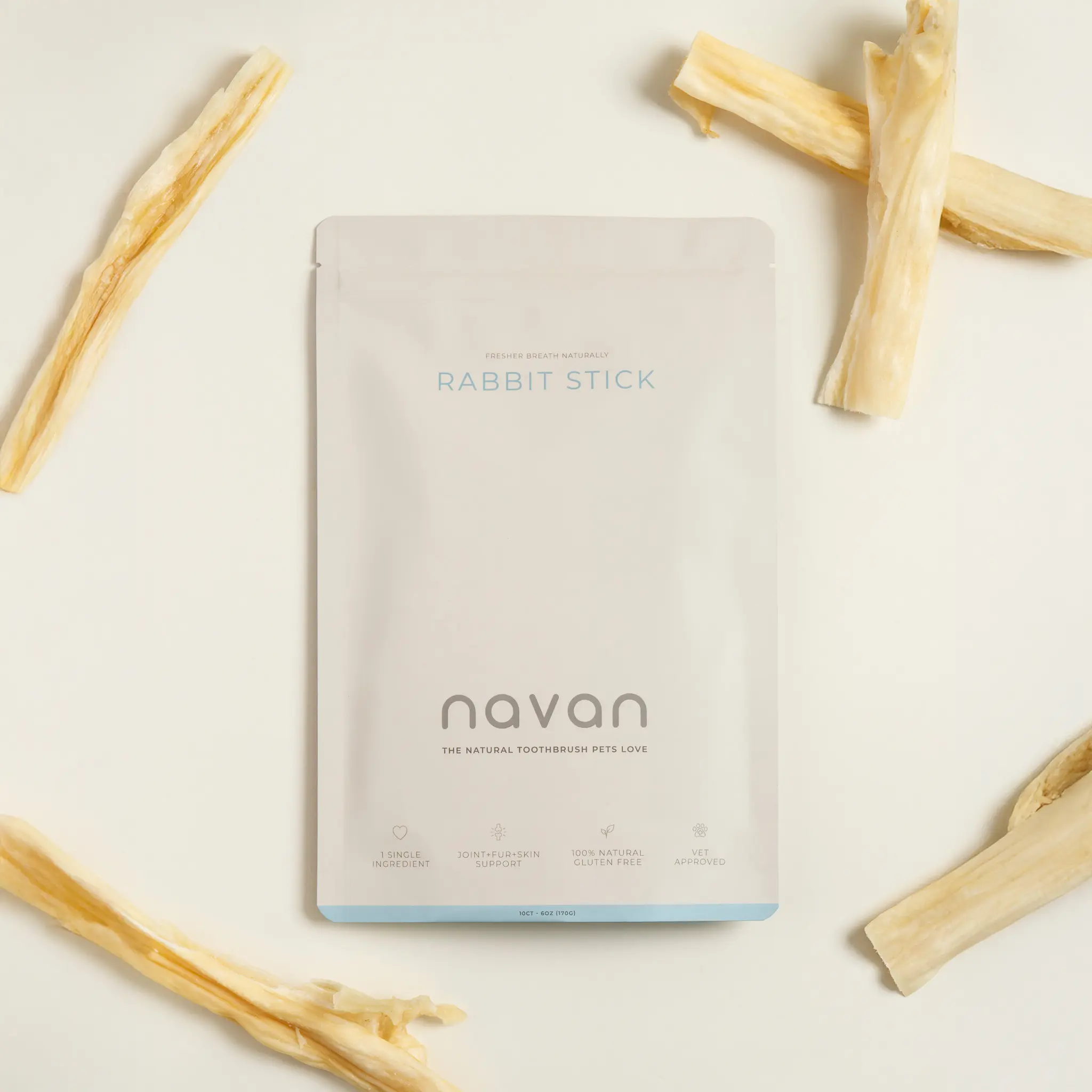 NAVAN Rabbit Skin Dog Chews | 100% Natural Single-Ingredient | Human-Grade Dehydrated Whole Rabbit Skin | Novel Protein | Gentle Dental Chew for Puppies & Seniors