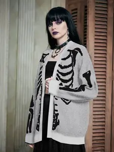 Versatile Halloween Bone Apparel Distorted Knit Cardigan with Unique Skeleton Design for Stylish Wear Medium Size Perfect for Halloween-D240703