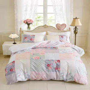 Rose Patchwork Floral Print Bedding Set, Includes 1 Duvet Cover + 2 Pillowcases No Insert, Soft Comfortable, All Seasons, Ideal Gift