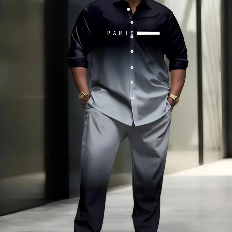 Men's Outfit Sets, Plus Size 2-Piece Solid Casual Exercise Clothing with Button-Front Jacket and Pants for Outdoor Workout, Exercise Clothing Set, Outdoor Fitness, Two-Pieces
