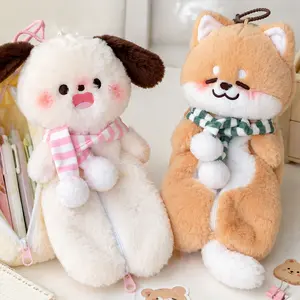 Kawaii Plush Puppy Pen Pouch, Soft Fluffy Animal Stationery Organizer, Perfect Cute Gift for Students