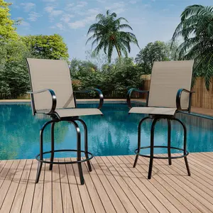Outdoor Swivel Bar Stools Set of 2, Patio Swivel Bar Stools Chair, All Weather High Back and Armrest Patio Chairs for Deck Lawn Garden Backyard,Brown