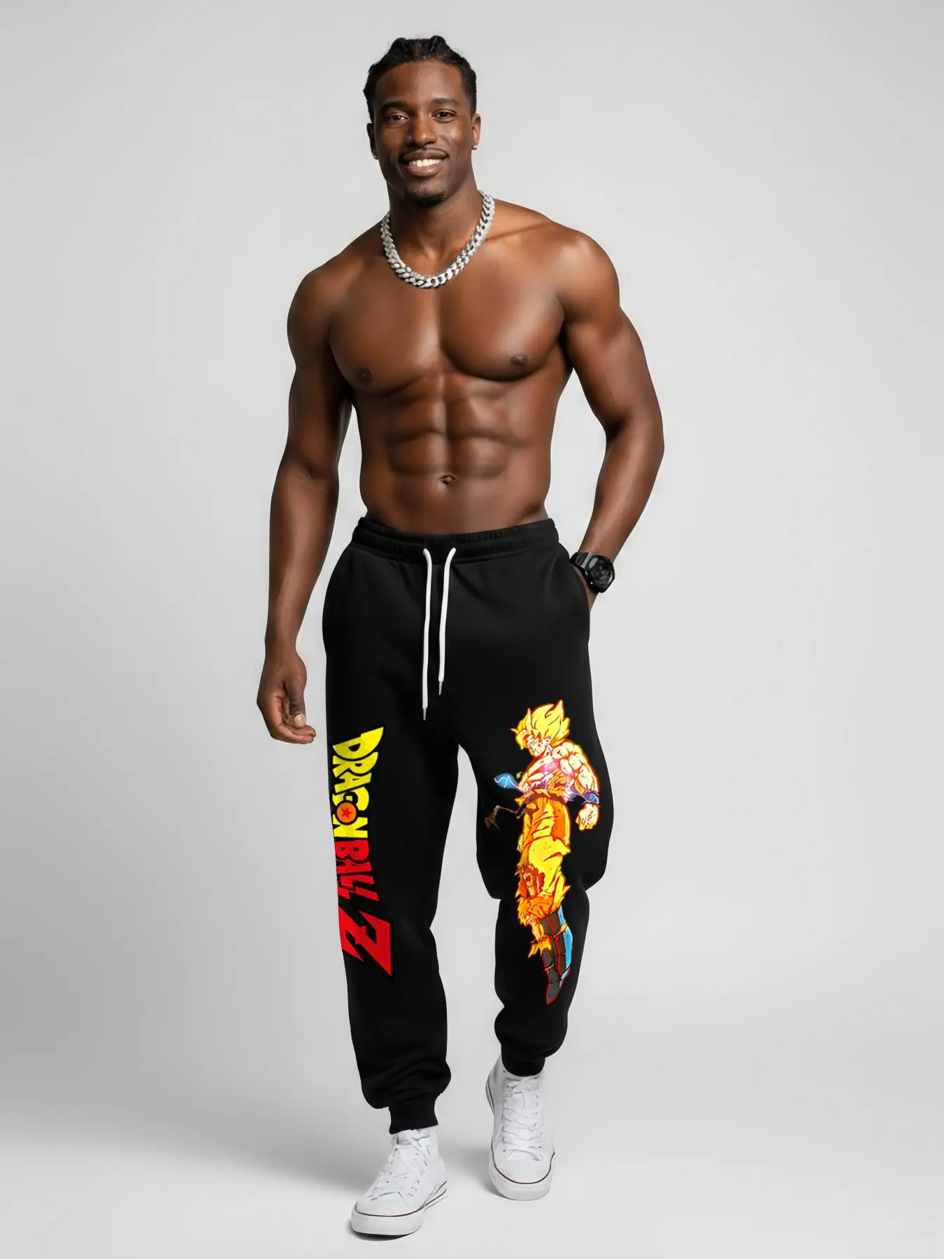 Anime Print Casual Pants, Go-Ku Graphic Pants, Men's Heavyweight Pants, Women's Stylish Skinny Jogger Pants with Drawstring Waist, Tapered Sweatpants