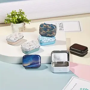 1 printed metal rectangular empty hinge jar-portable mini storage box, flip design, suitable for family storage-can be used for storing jewelry, handicrafts and gifts-is the perfect choice for sorting small objects and sewing supplies.