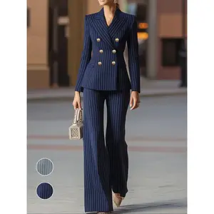Women's new elegant and chic striped double breasted pants set, business suit, autumn and winter office commuting business suit, slim fit versionRAIMENTRY