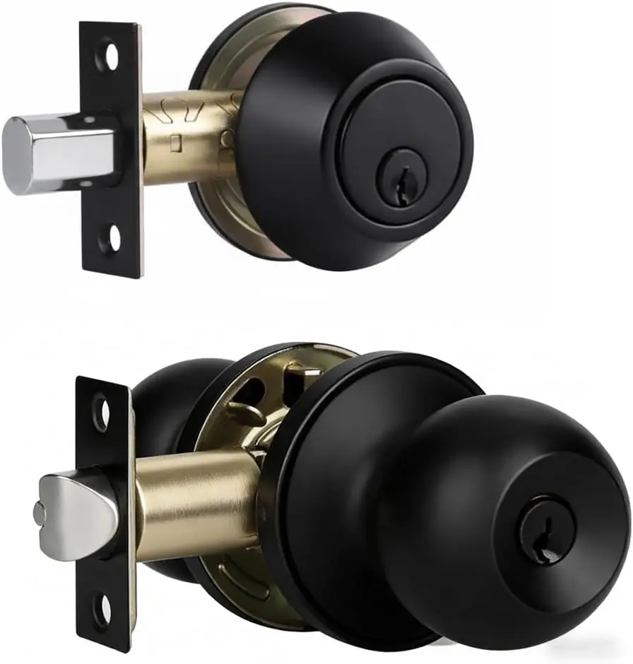 Matte Black Door Hardware Front Door Lock Set with Deadbolt, Keyed Alike Exterior Door Handle and Deadbolt Lock for Front, Entry & Garage Doors, Matte Black Finish (1 Pack)