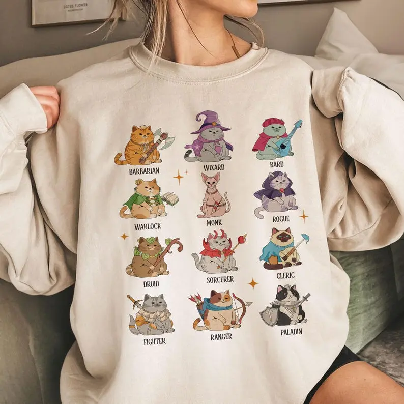 Dungeons & Cats Sweatshirt | Funny RPG Cat Sweatshirt | Retro Tabletop Role Playing Game Sweatshirt | Gamer Cat Graphic | Cozy D&D Style Gift