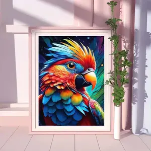 5D DIY Full Drill Round Diamond Painting - Diamond Art Painting Kit Colorful Parrot Mosaic, Canvas - DIY Decor, Home Wall Decoration, Suitable for Halloween and Christmas, Birthdays and Anniversary Gifts