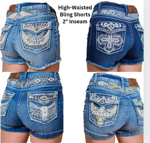Westfield Eagle Rodeo McBling Y2K Denim Jean Shorts Stretch Embroidered Rhinestone vaquera jaripeo carreras rodeo latina retro Womenswear