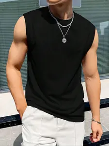 Men's Plain Round Neck Tank Top, Regular Fit Casual Sleeveless Top for Summer, Men's Clothes for Daily Wear, Casual Streetwear Tops, Casual Streetwear Looks