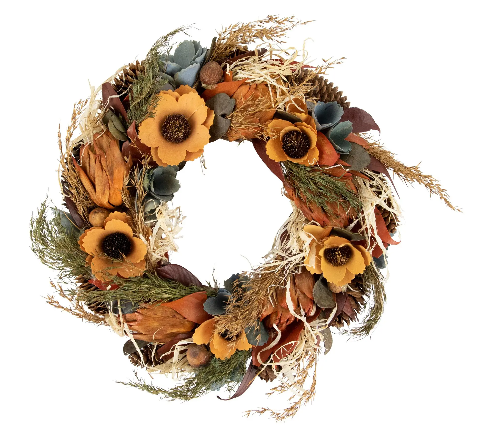 Northlight Sunflower & Straw Fall Harvest Wreath 12" Unlit