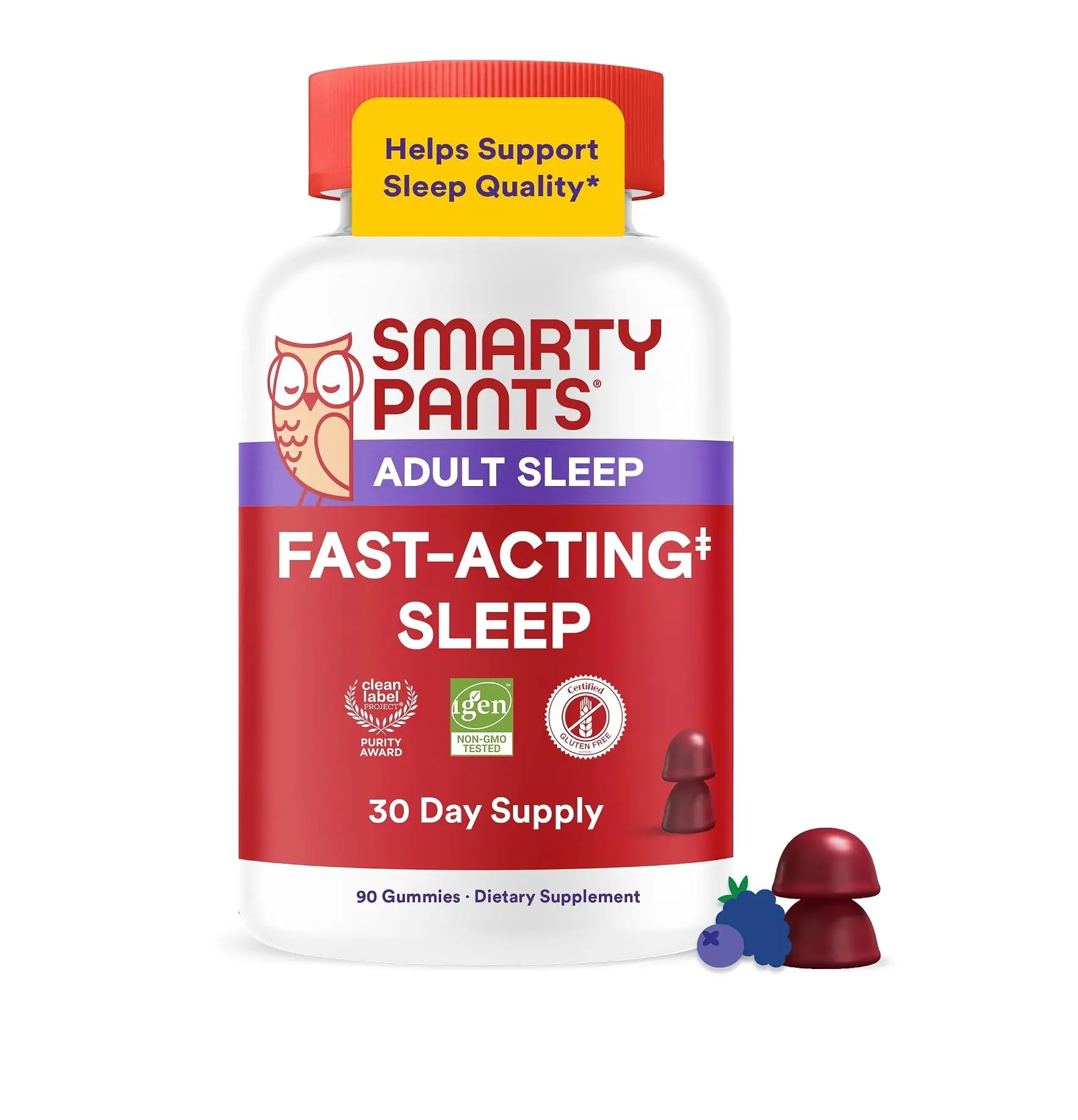 SmartyPants Adult Fast-Acting Sleep Gummies w/Melatonin, Magnesium, L-Theanine, Drug-Free, Gluten Free, Clean Label, Non-Habit Forming Sleep Aid, Blueberry BlackBerry Flavor, 60 Count (30 Day Supply)
