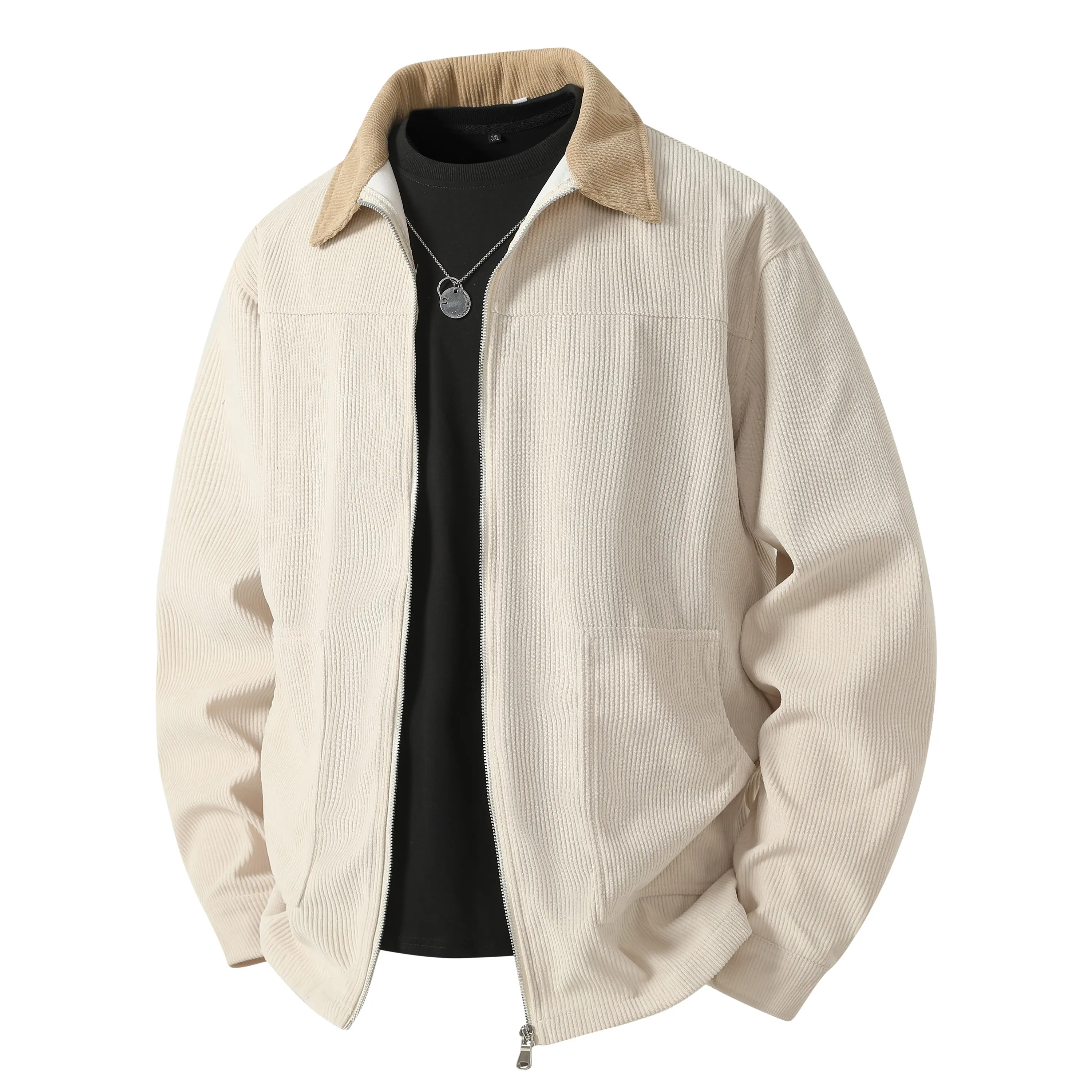 Men’s understated corduroy overshirt with a simple contrast collar, relaxed fit, long sleeves—weekend outerwear