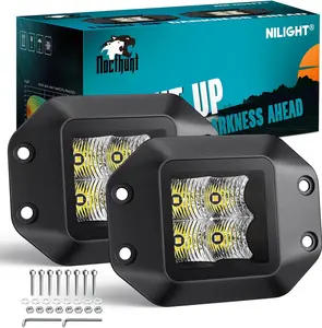 Nilight Flush Mount LED Pod Lights 2PCS 4.7 Inch 4LED Flood Beam Backup Reverse Light LED Offroad Driving Lights Bumper Light LED Work Light Grill Mount Light for Truck ATV UTV offroad lights