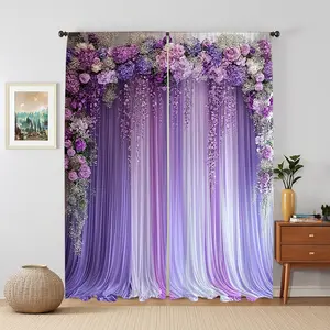 Christmas Satin Drapes Set, Nordic Style, Cartoon Anime, Abstract Art, Plant Floral, Forest, Tropical Rainforest, Customizable Curtains, Home Decoration Curtain