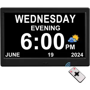 Impaired Vision Digital  Clock with Day and Time for  Calendar Clock Auto Dimmable Clock (10.1 Inch Black)