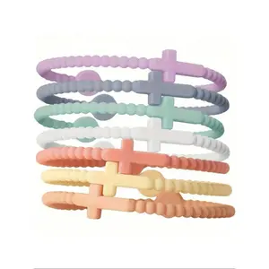 5Pcs Cute Random Color Hand Strap Thin Cross Silicone Bracelet New Fashion Bracelets Accessories Gifts Fashion Cross Bangle