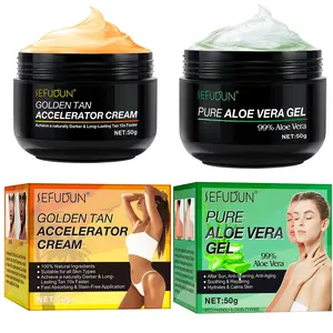 Aloe Vera Gel & Golden Tan Accelerator Cream, 2 Counts/set Moisturizing Gel for Skin, Face, and Hair, Effective in Sunbeds & Outdoor Sun