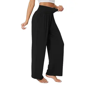 Women’s loose, casual wide-leg comfortable sports pants; comfortable high-waisted yoga sports pants; breathable, lightweight sports and casual pants with pockets