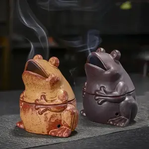 Frog Design Oil Burner, 2 Counts/set Ceramic Incense Holder, Home Fragrance Desktop Decoration for Living Room Bedroom Office, Aromatherapy Scent Diffuser