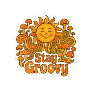 Sunshine Groove Kiss-Cut Stickers, Stay Groovy Retro Design, Boho 70s Inspired Decal, Positive Message Laptop Decal, Vinyl Sticker